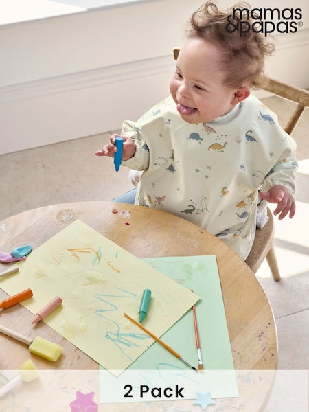 Mamas & Papas Dino Stripe 2 Pack Long Sleeve Messy Bib (AP6091) | €39