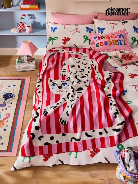 Eleanor Bowmer Pink Cat Knitted Throw (AP6117) | €68