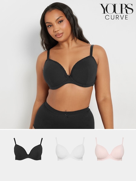 Yours Curve Black Cotton Padded Bra 3 Pack (AP6121) | €63