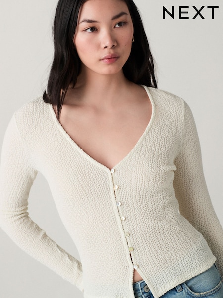 Bež - Textured Long Sleeve Button Through Cardigan (AP6133) | € 35