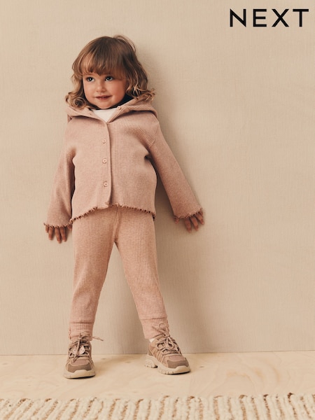 Light Pink Ribbed Hooded Cardigan and Leggings Set (3mths-7yrs) (AP6140) | €18 - €24