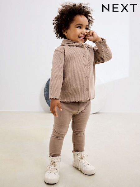 Brown Ribbed Hooded Cardigan and Leggings Set (3mths-7yrs) (AP6141) | AED61 - AED81
