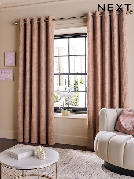 Pink Crinkle Chenille Eyelet Lined Curtains (AP6145) | €86 - €192