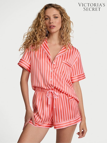 Victoria's Secret Wild Orange & Pink Stripes Satin Short Pyjama Set (AP6177) | €75
