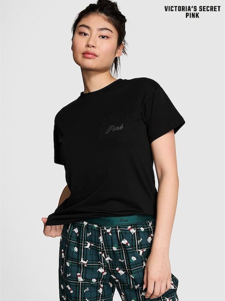 Victoria's Secret PINK Black Cotton Pyjama T-Shirt (AP6210) | €22
