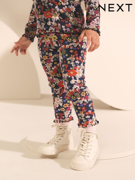 Navy Floral Rib Leggings (3mths-7yrs) (AP6268) | 25 QAR - 35 QAR