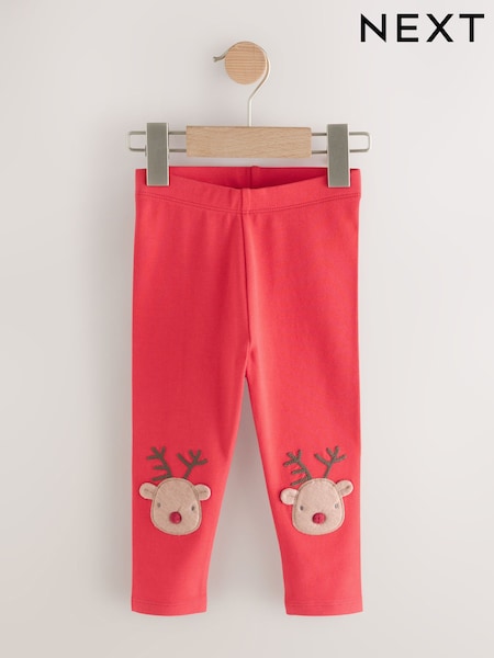 Red Christmas Reindeer Embellished Leggings (3mths-7yrs) (AP6276) | AED36 - AED46