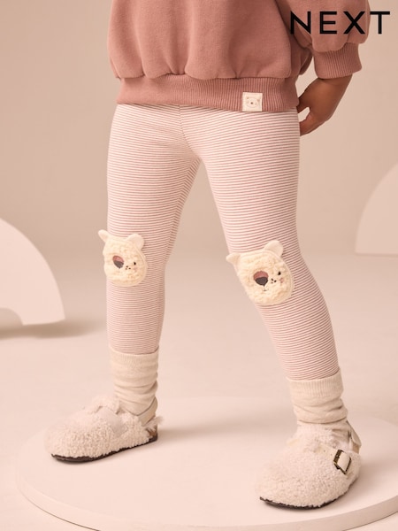 Ecru Stripe Bear Knee Embellished Leggings (3mths-7yrs) (AP6277) | €8.50 - €11.50