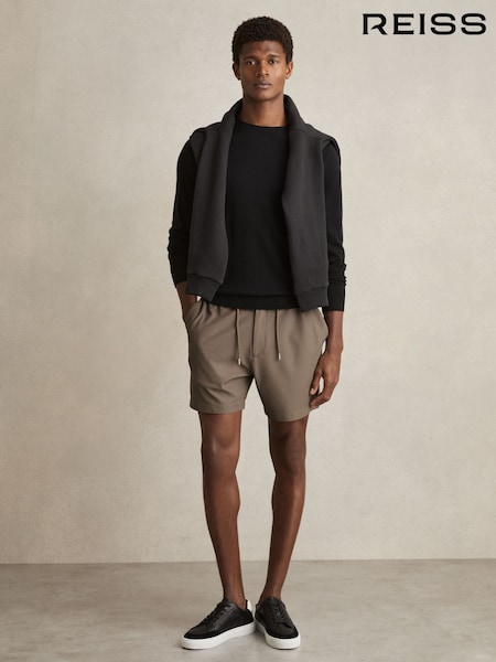 Reiss Mocha Brown Newmark Textured Drawstring Shorts (AP6301) | €128