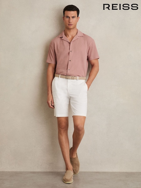 Reiss Dark Rose Pink Hunt Textured Cuban Collar Shirt (AP6302) | €99