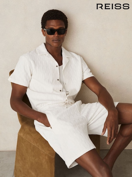 Reiss Off White Phillimore Cotton Textured Drawstring Shorts (AP6306) | 647 QAR