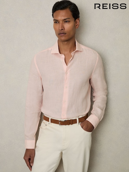 Reiss Prep Pink Ruban Linen Striped Cutaway-Collar Shirt (AP6307) | €142