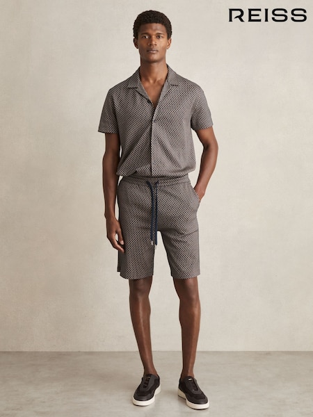 Reiss Tobacco Brown/Navy Ezra Geometric Jacquard Drawstring Shorts (AP6317) | 573 QAR