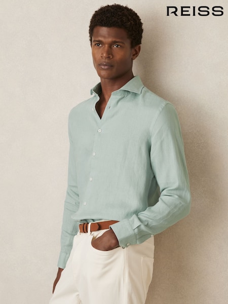 Ocean Grün - Reiss Ruban Leinenhemd mit Knopfleiste (AP6318) | 150 €
