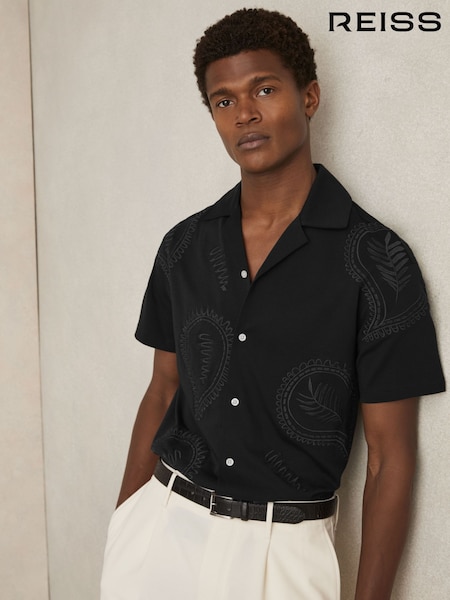 Reiss Black Stockwell Cotton Paisley-Embroidered Shirt (AP6321) | €183