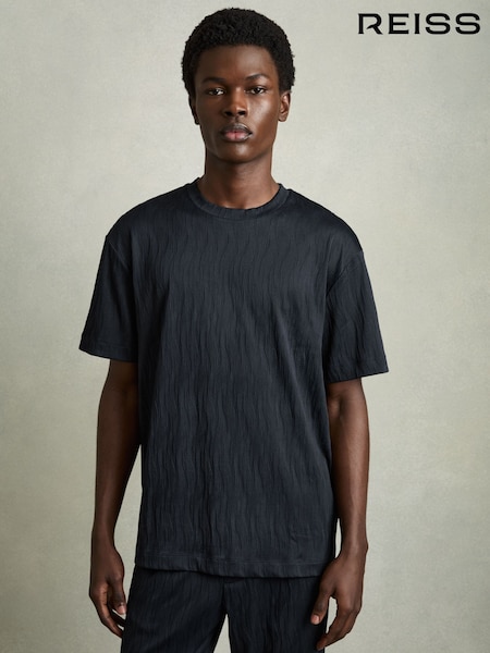 Reiss Navy Ivan Oversized Wave-Jacquard T-Shirt (AP6323) | €88