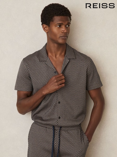 Reiss Drakes Geometric Jacquard Cuban-collar Shirt (AP6327) | ‏642‏₪