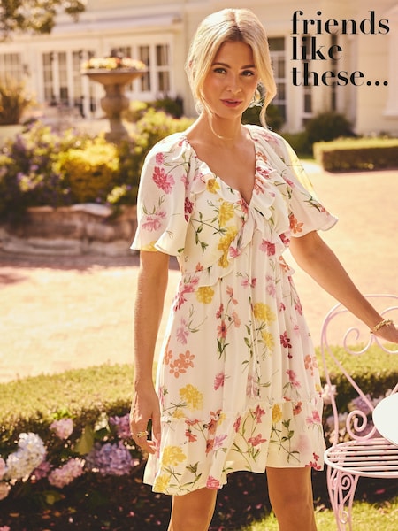Alb - Rochie mini din șifon cu volănașe Friends Like These Millie Mackintosh (AP6346) | 335 LEI