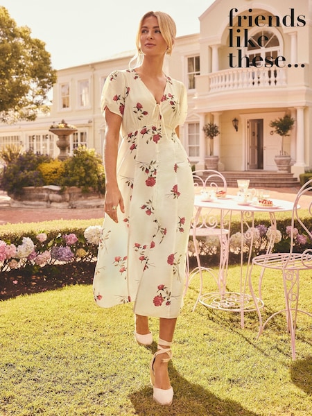 Friends Like These White Millie Mackintosh V-Neck Button Through Midi Dress (AP6347) | $79