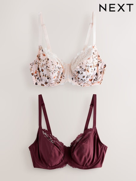 Cream Floral & Berry 2 Pack DD+ Non Pad Wired Full Cup Microfibre Lace Bra (AP6587) | €35