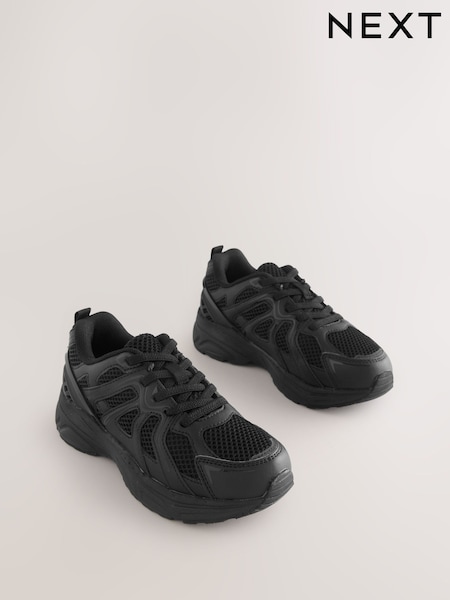 Black Mesh Lace Up School Trainers (AP6612) | AED132 - AED168