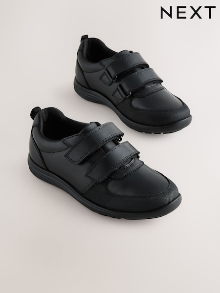 Black Standard Fit (F) Leather 2 Strap Touch Fastening School Shoes (AP6617) | € 43 - € 55