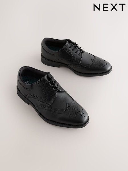 Black Wide Fit (G) Leather Lace Up School Brogues (AP6618) | €43 - €53