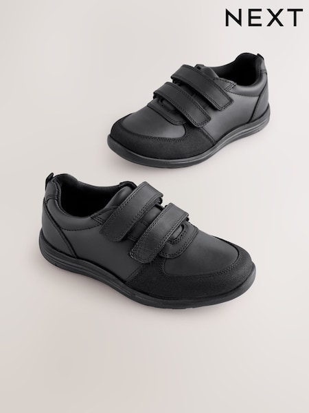 Черный - Leather 2 Strap Touch Fastening School Shoes (AP6621) | €43 - €56