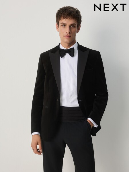 Preto - Slim Fit Motionflex Cotton Rich Velvet Blazer With Stretch (AP6755) | R$ 1.140