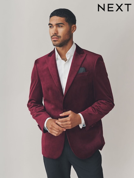 Burgundy Red Regular Fit Self Lapel Velvet Blazer (AP6761) | AED389