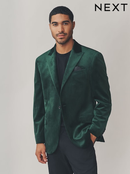 Forest Green Regular Fit Self Lapel Velvet Blazer (AP6780) | AZN 196