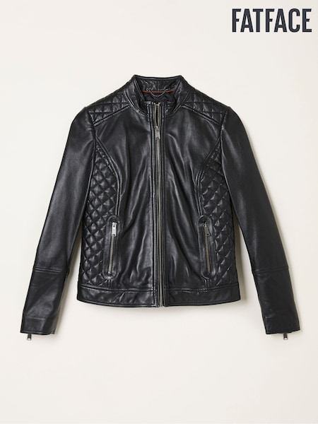 FatFace Leanna Black Leather Jacket (AP6792) | AED1,159