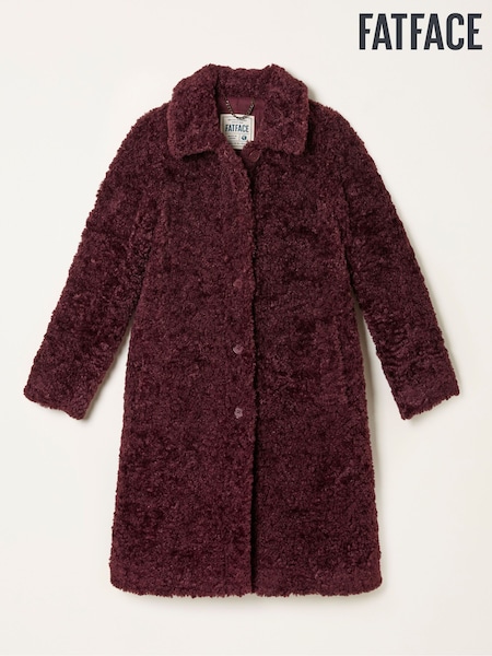 FatFace Bianca Plum Purple Longline Teddy Coat (AP6805) | €159