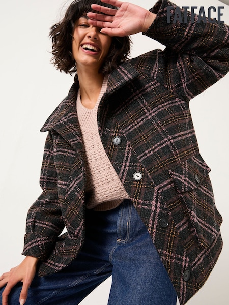FatFace Heather Navy Check Coat (AP6816) | AED699