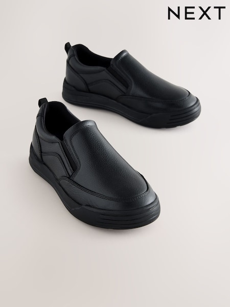 Black Leather Slip On School Loafers (AP6843) | €37 - €48