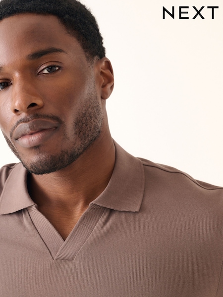 Truffle Neutral Short Sleeve Cuban Collar Pique Polo Shirt (AP6844) | 89 QAR