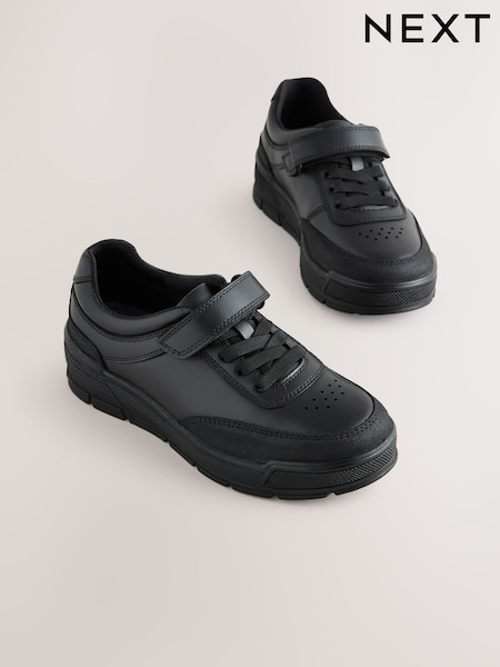 Black Leather 1 Strap Elastic Lace School Shoes (AP6846) | € 43 - € 54