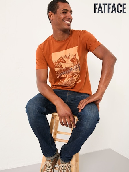 FatFace Burnt Orange Hiking Hills Graphic Tshirt (AP6989) | AED163