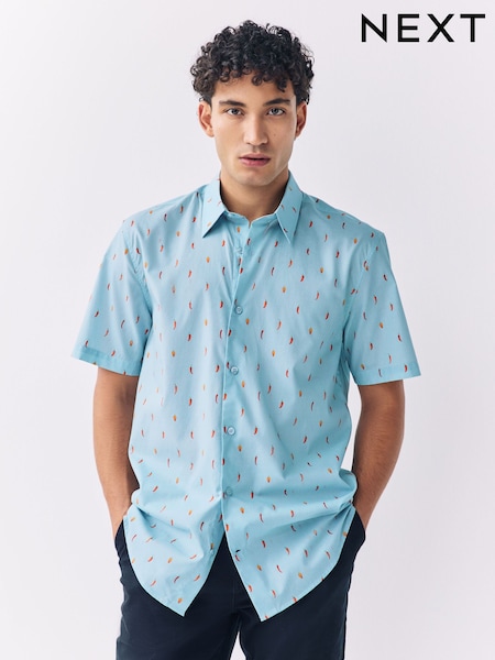 Light Blue Chilli Print Regular Fit Short Sleeve Shirt (AP7041) | €37
