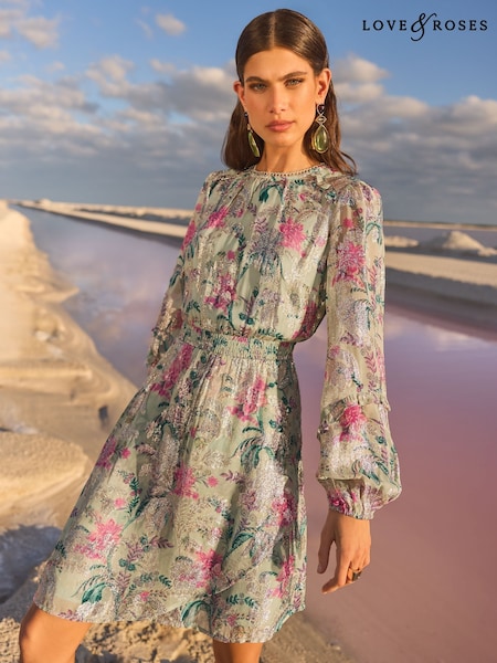 V&A I Love & Roses Metallic Ruffle Detail Mini Dress (AP7089) | 514 LEI