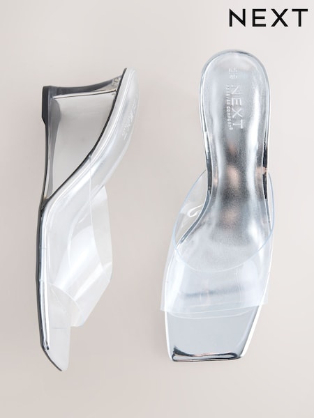 Silver Forever Comfort® Square Toe Vinyl Wedge Mules (AP7105) | €65