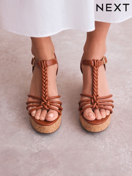 Tan Brown Forever Comfort® Plaited Strappy Wedge Heels (AP7113) | AZN 98
