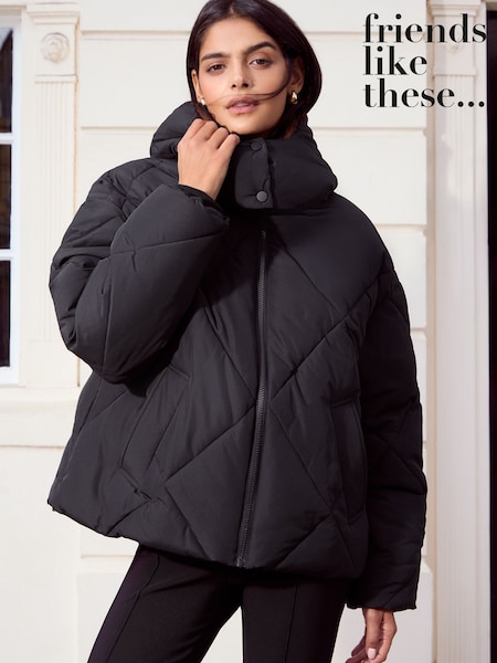Friends Like These Black Short Quilted Puffer Jacket (AP7145) | €78