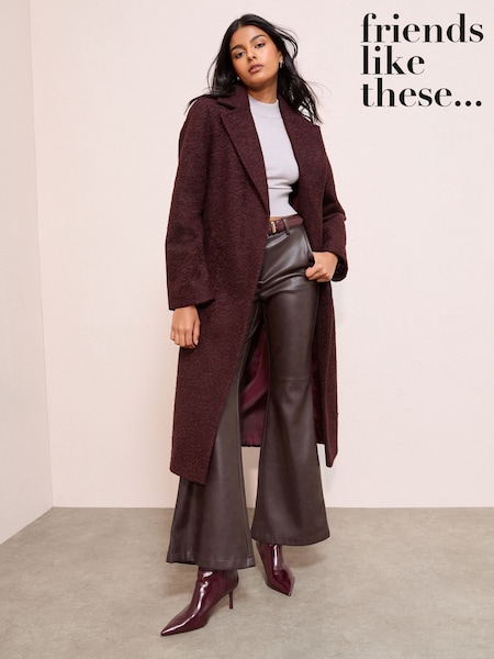 Friends Like These Burgundy Red Wrap Belted Boucle Textured Midi Coat (AP7160) | €105