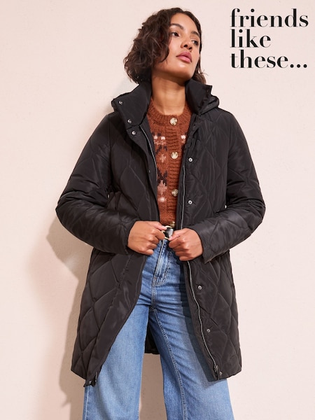 Friends Like These Black Mid Length Padded Coat (AP7212) | R$ 660