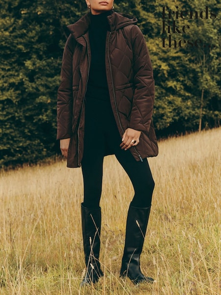 Friends Like These Chocolate Brown Mid Length Padded Coat (AP7218) | €85