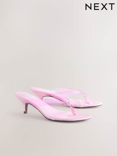 Pink Forever Comfort® Round Toe Vinyl Toe Thong Kitten Mules (AP7230) | €40.50