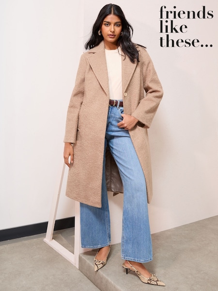 Friends Like These Camel Petite Wrap Belted Boucle Textured Midi Coat (AP7247) | €105
