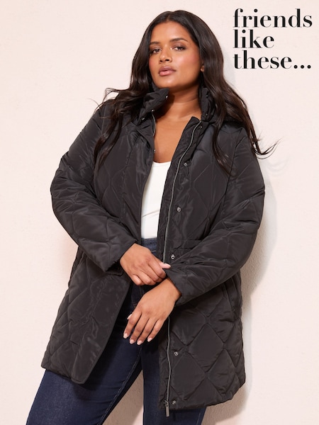 Friends Like These Black Curve Mid Length Padded Coat (AP7261) | €89