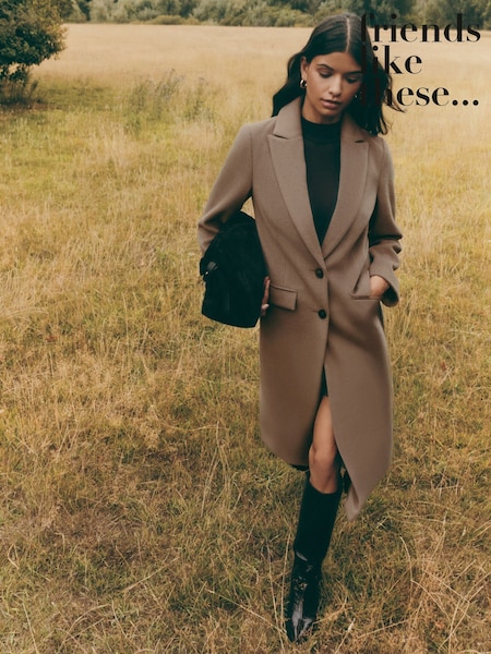 Friends Like These Taupe Tailored Maxi Length Single Button Coat (AP7269) | €101